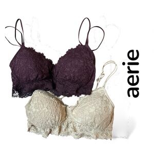 Aerie Women's Lace Bralettes Burgundy and Cream